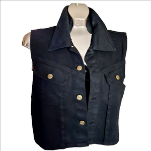 Vintage 90s Nevada Black Crop Denim Jean Vest. Size 14 (12-14)